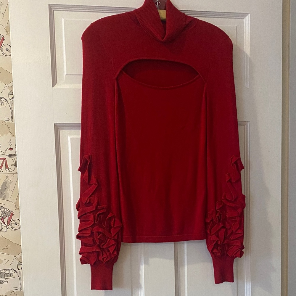 Anne Fontaine Silk Blend Turtleneck with Ruffled Sleeves. Sz. 36/ XS.